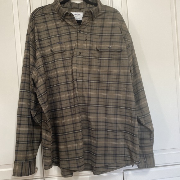 Poncho Men's Green Plaid XXL Flannel Shirt Zip Pocket 3512 - Picture 1 of 9